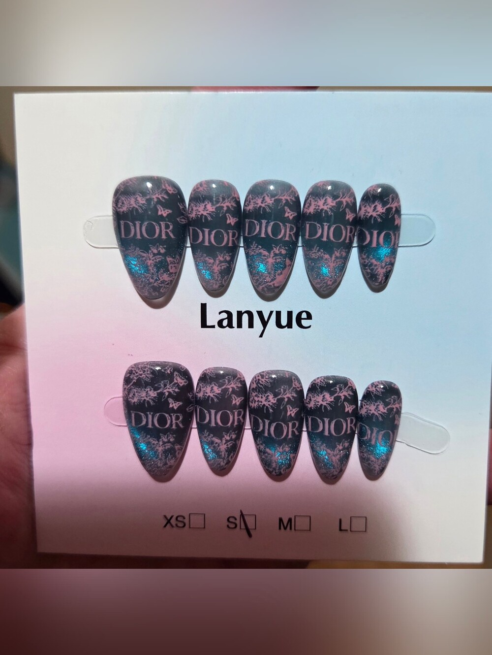Luxury Teal/Pink Shimmery Cat Eye Designer Handmade Press On Almond Nails